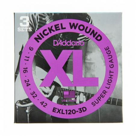 D'ADDARIO EXL120-3D SET 3 MUTE NICKEL WOUND - SUPER LIGHT - 9-42