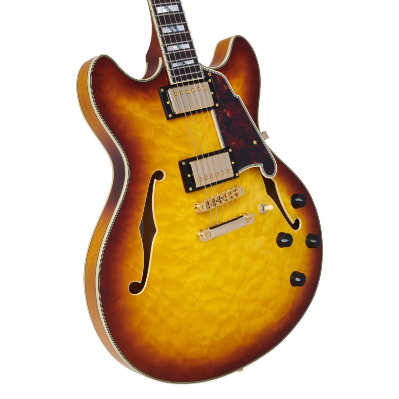 D'ANGELICO EXCEL DC XT (with stop-bar tailpiece) ICED TEA BURST QUILT