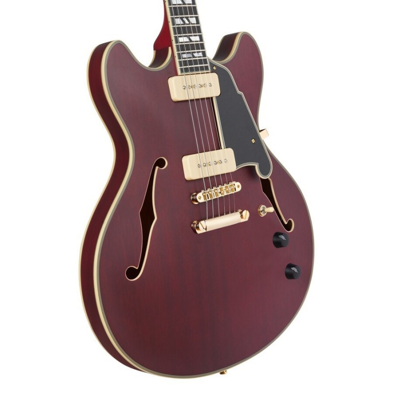D'ANGELICO DELUXE DC (with stop-bar tailpiece) SATIN TRANS WINE