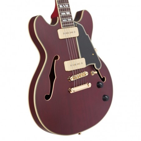 D'ANGELICO DELUXE MINI DC (with stop-bar tailpiece) SATIN TRANS WINE