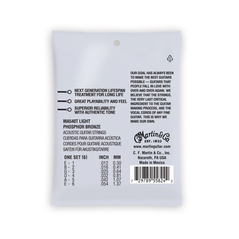 Martin & Co. MA540T Authentic Lifespan 2.0 Light Phosphor Bronze 12-54