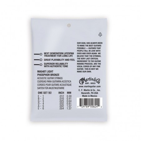 Martin & Co. MA540T Authentic Lifespan 2.0 Light Phosphor Bronze 12-54