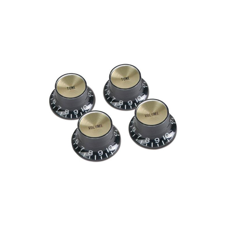 GIBSON TOP HAT STYLE KNOBS BLACK W/GOLD METAL INSERT - 4 PACK PRMK-020