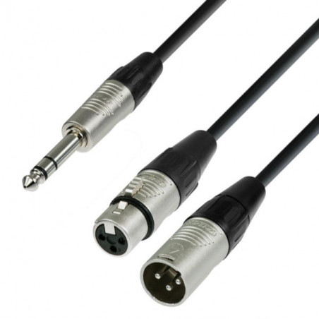ADAM HALL K4YVMF0300 CAVO AUDIO REAN JACK STEREO DA 6,3 MM / 1 X XLR MASCHIO E 1 X XLR FEMMINA 3 M