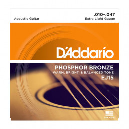 D'ADDARIO EJ15 PHOSPHOR BRONZE ACOUSTIC GUITAR STRINGS EXTRA LIGHT 10-47