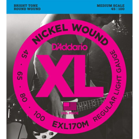 D'ADDARIO EXL170M 45/100 NICKEL BASS STRINGS - MEDIUM SCALE