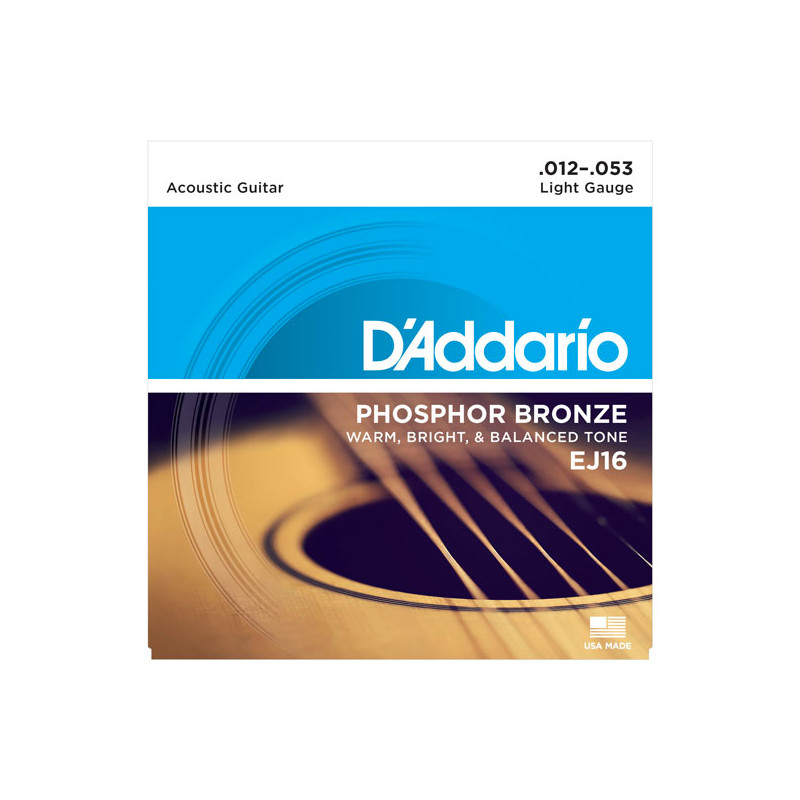 D'ADDARIO EJ16 PHOSPHOR BRONZE ACOUSTIC GUITAR STRINGS LIGHT 12-53