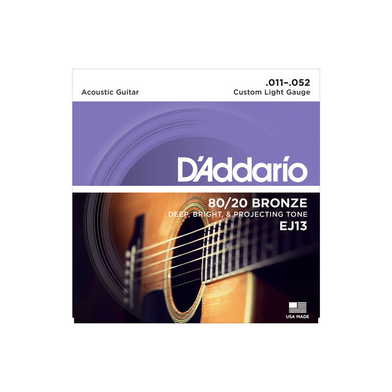 D'ADDARIO EJ13 80-20 BRONZE ACOUSTIC GUITAR STRINGS CUSTOM LIGHT 11-52