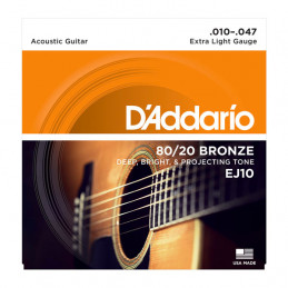 D'ADDARIO EJ10 80-20 BRONZE ACOUSTIC GUITAR STRINGS EXTRA LIGHT 10-47