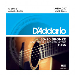 D'ADDARIO EJ36 12-STRING BRONZE ACOUSTIC GUITAR STRINGS LIGHT 10-47