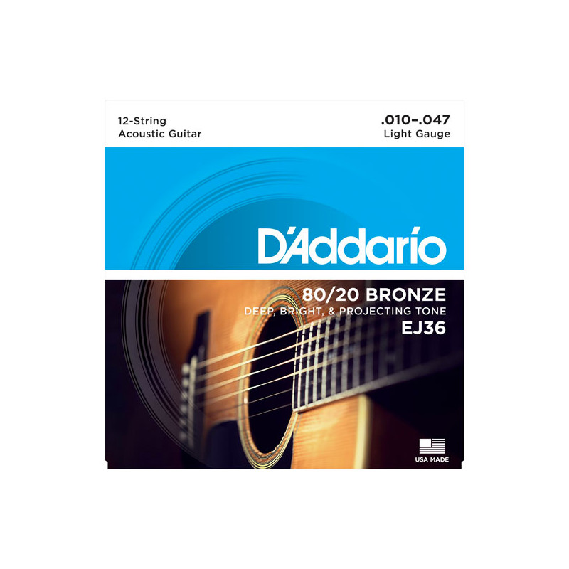 D'ADDARIO EJ36 12-STRING BRONZE ACOUSTIC GUITAR STRINGS LIGHT 10-47