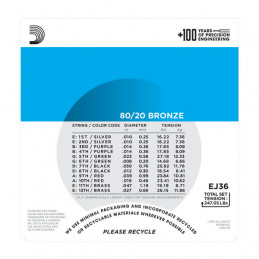 D'ADDARIO EJ36 12-STRING BRONZE ACOUSTIC GUITAR STRINGS LIGHT 10-47