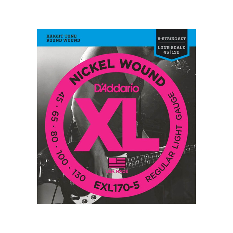 D'ADDARIO EXP170-5 COATED NICKEL WOUND 5-STRING BASS LIGHT 45-130 LONG