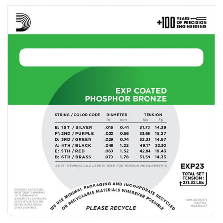 D'ADDARIO EXP23 COATED PHOSPHOR BRONZE BARITONE 16-70