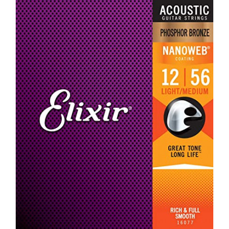 ELIXIR NANOWEB 16077 - PHOSPHOR BRONZE LIGHT - 12/56 - MEDIUM