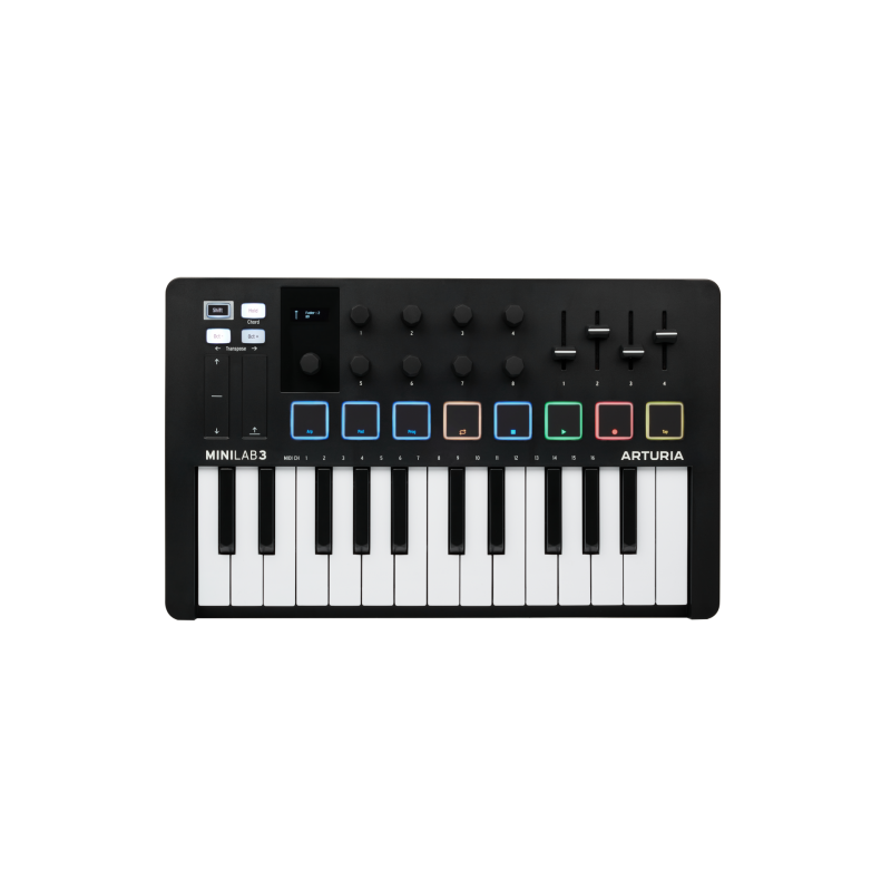 Controller USB 25 tasti mini, 8 pad RGB e 16 encoder - Analog Lab, Live Lite e UVI Piano - Versione nera