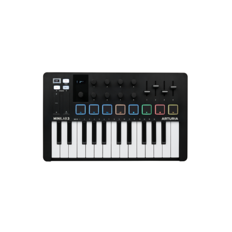 Controller USB 25 tasti mini, 8 pad RGB e 16 encoder - Analog Lab, Live Lite e UVI Piano - Versione nera