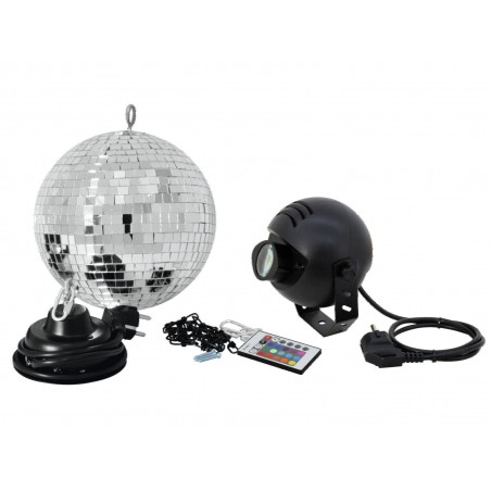 EUROLITE Mirror Ball Set 20cm with LED RGB Spot RC + MOTORE